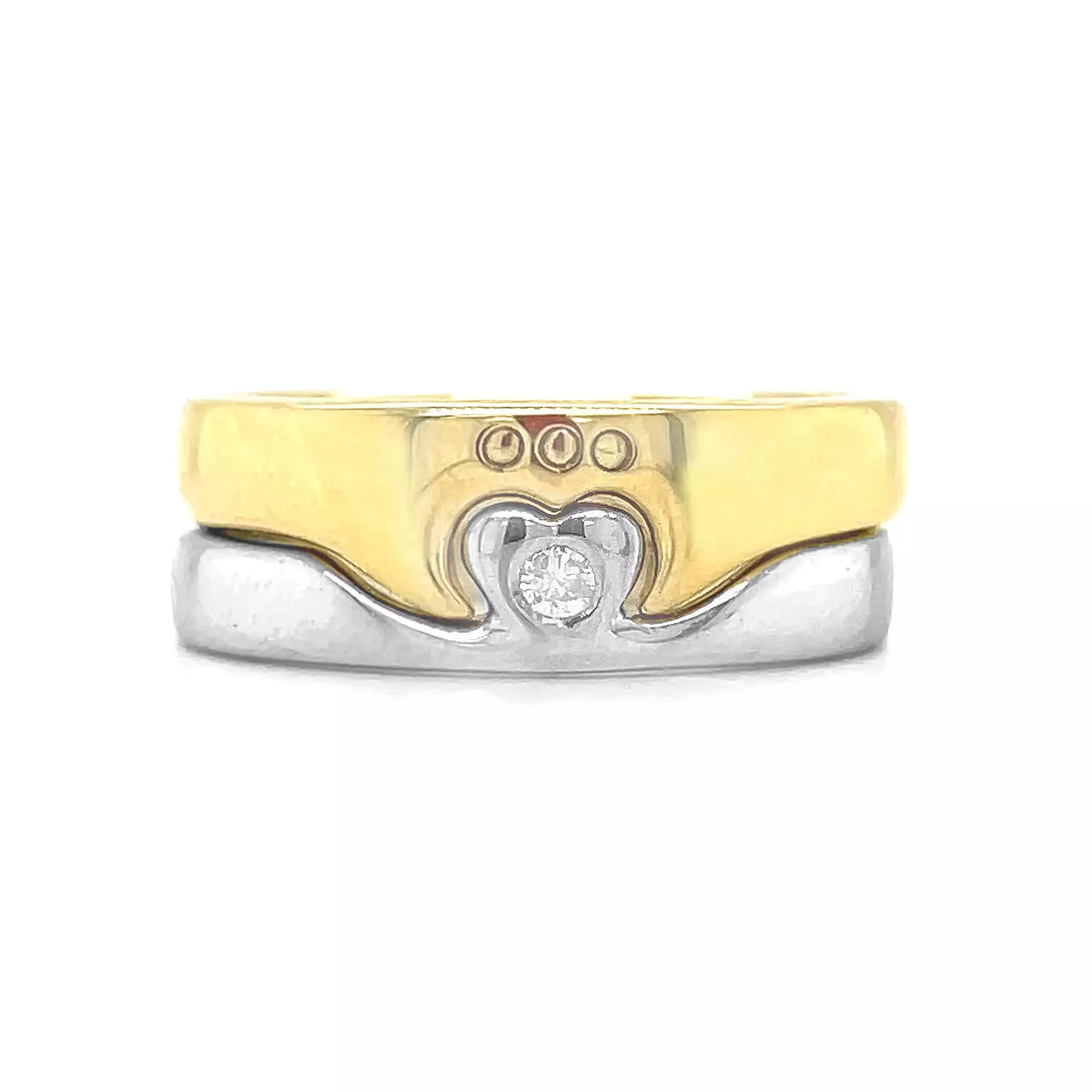 10k Yellow And White Gold Diamond 2 Part Claddagh Ring 1 1