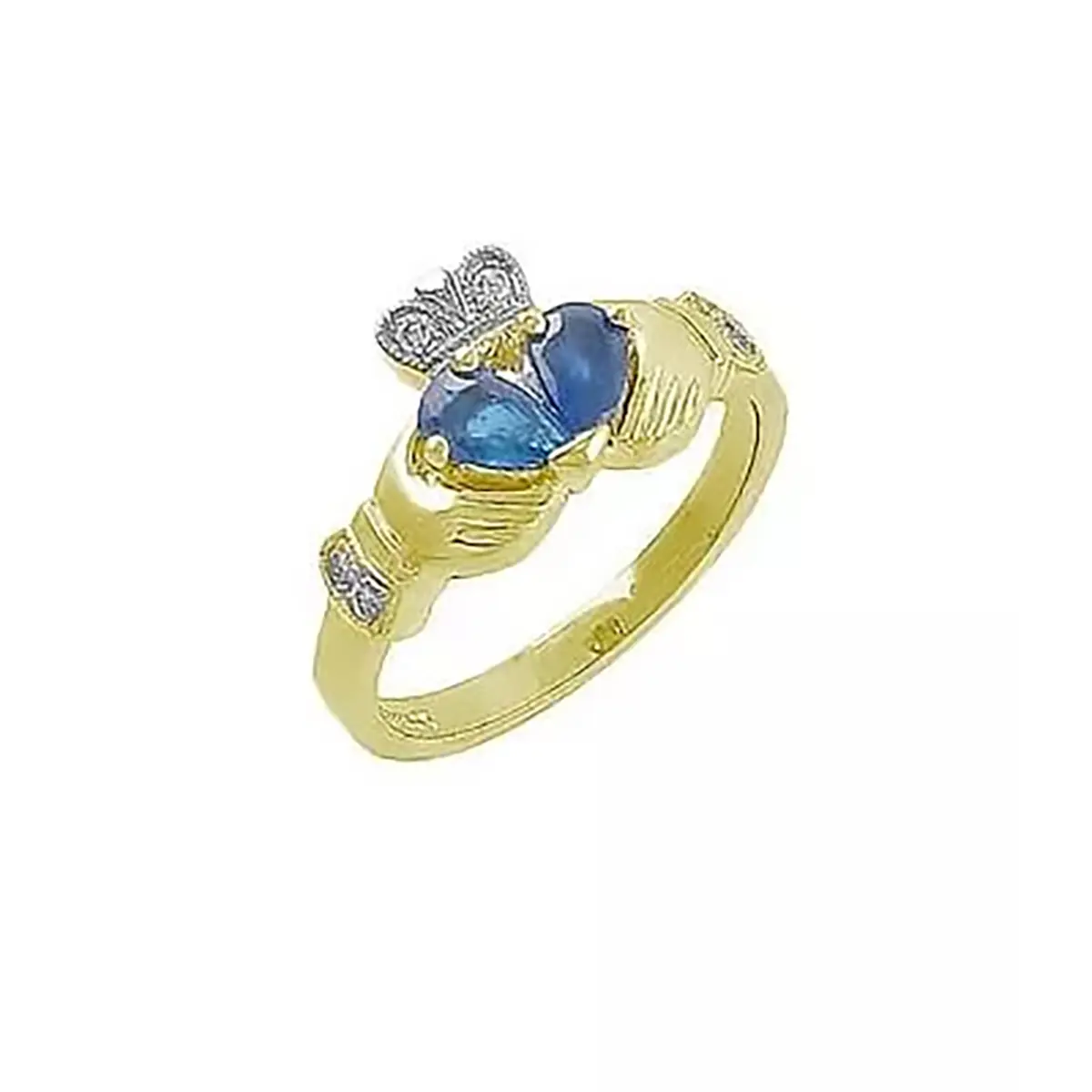 Split Heart Sapphire & Diamond Claddagh Ring
