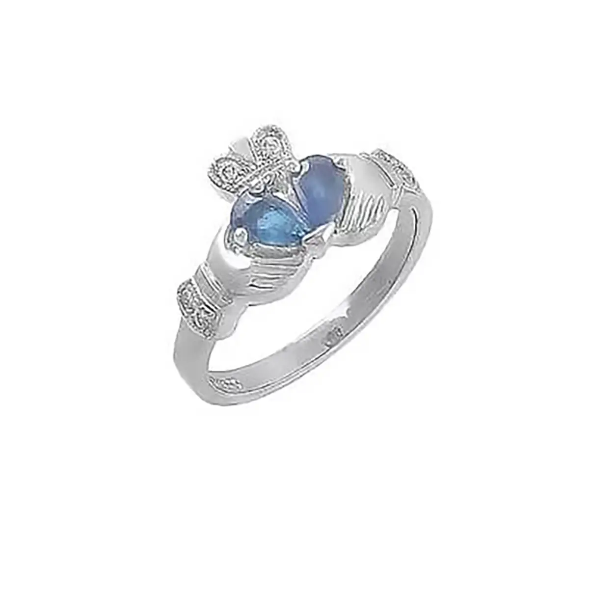 Split Heart Sapphire And Diamond Claddagh Ring in White Gold...