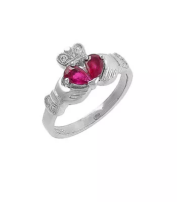 Ruby Claddagh Ring, White Gold Ring