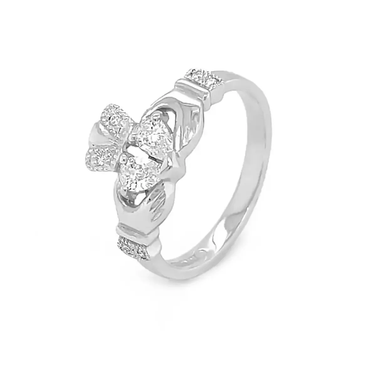 2_White Gold Split Heart Diamond Claddagh Engagement Ring