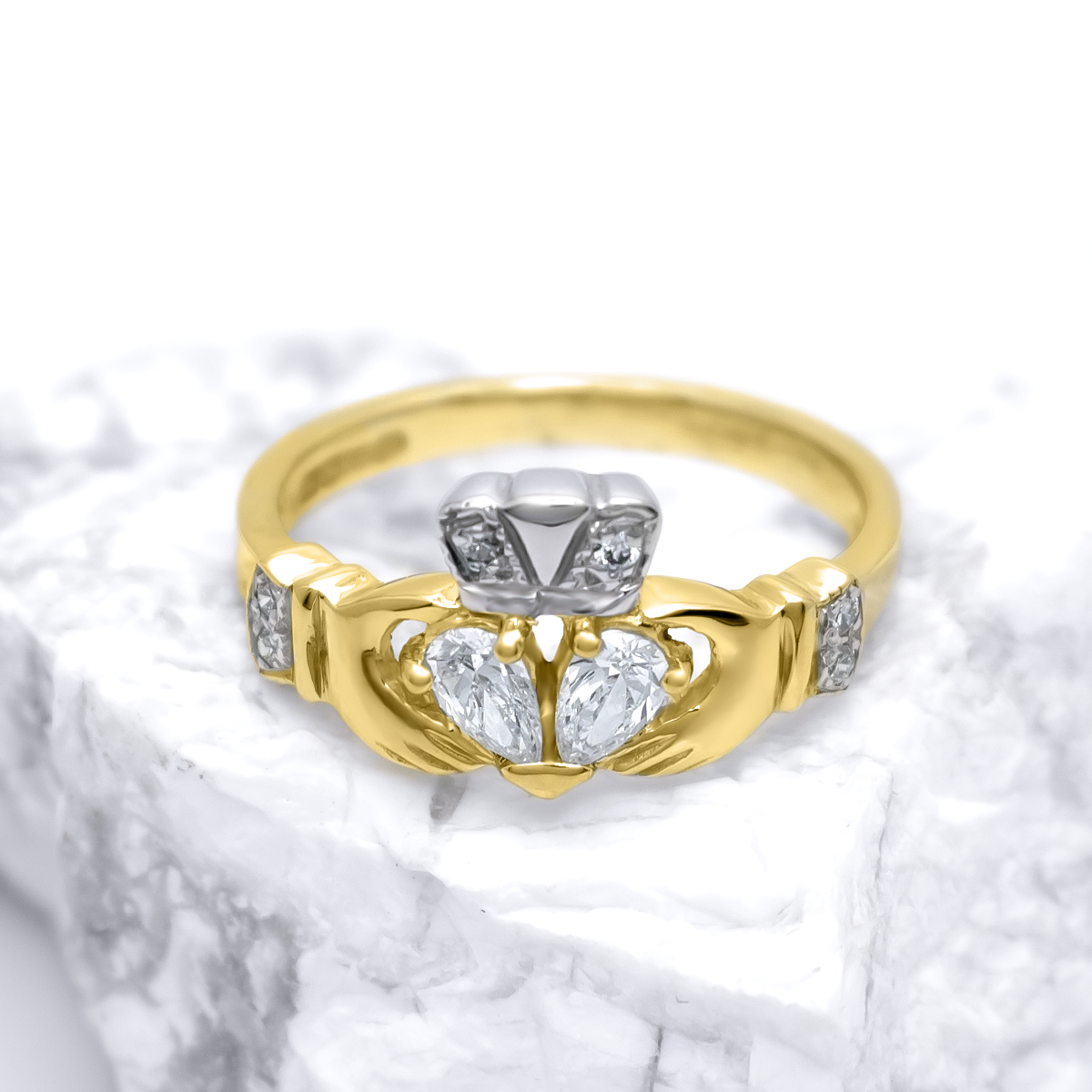 Claddagh Engagement Ring With Split Heart Diamond 