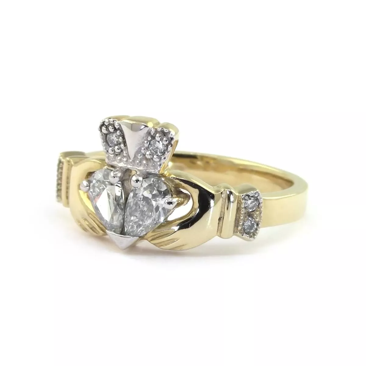 Yellow Gold Split Heart Diamond Claddagh Engagement Ring 2 2...