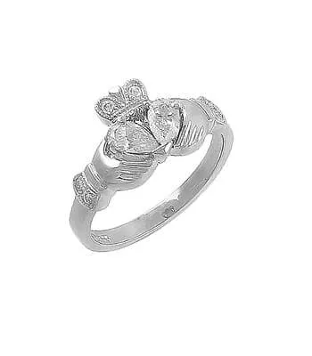 White Gold Split Heart Diamond Claddagh Ring 1 1