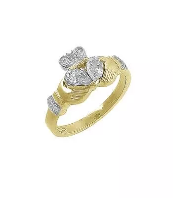 White Gold Split Heart Diamond Claddagh Ring 3 3