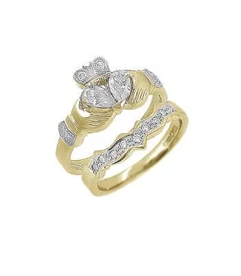 White Gold Split Heart Diamond Claddagh Ring 5 5