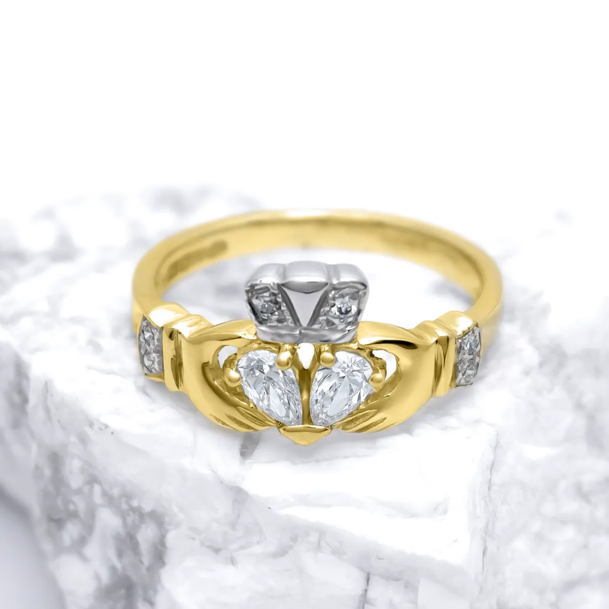 Gold Claddagh Engagement Ring With Split-Heart Diamond ...