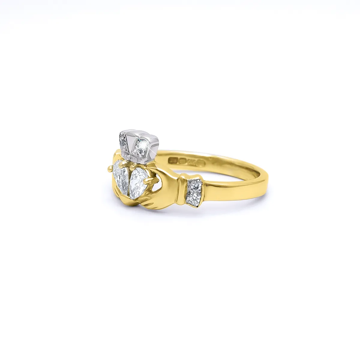 Yellow Gold Diamond Claddagh Ring 2...