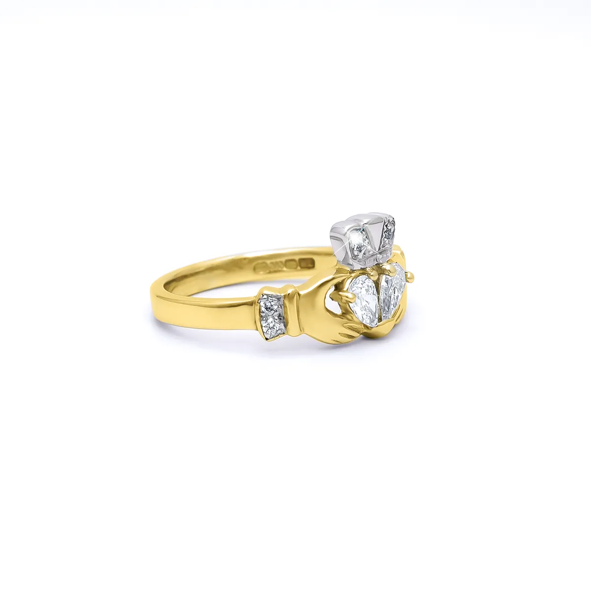 Yellow Gold Diamond Claddagh Ring 3...