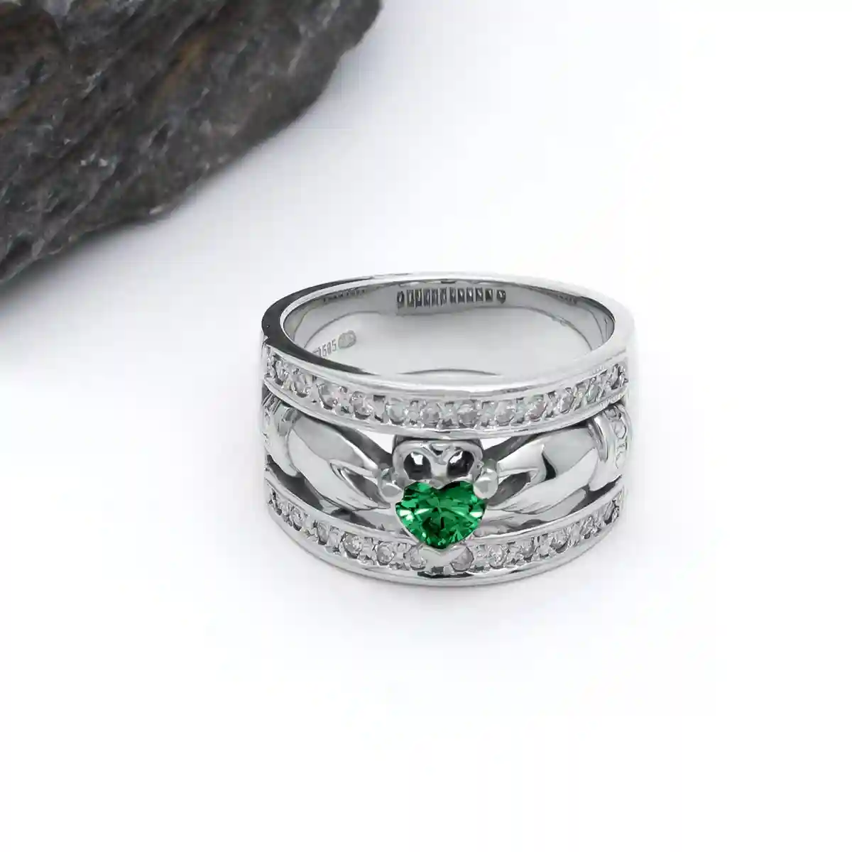 14k Yellow Gold Emerald Wide Claddagh Ring...