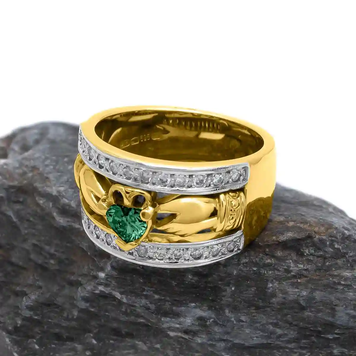 1 2 3 Full Heartshape Emerald And Diamond Claddagh Wide Ring 2...