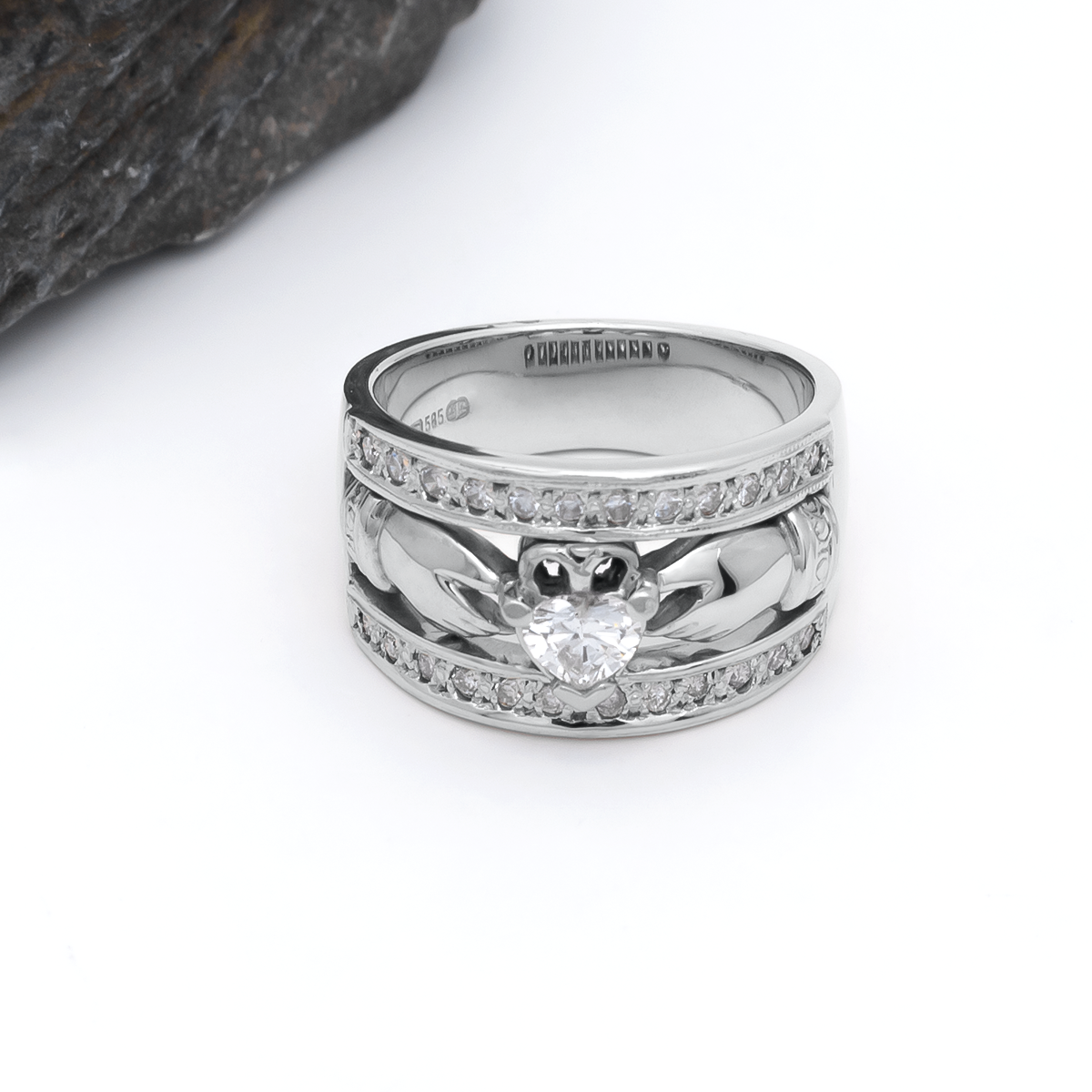 Heartshape Diamond Claddagh Wide Ring