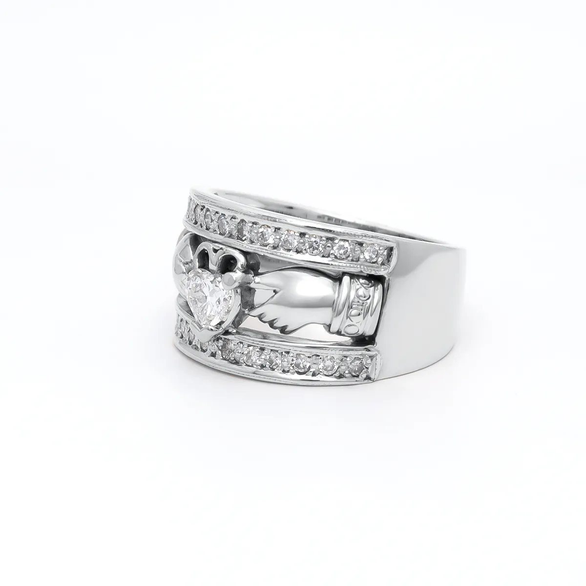 Diamond White Gold Claddagh Ring 1 2...