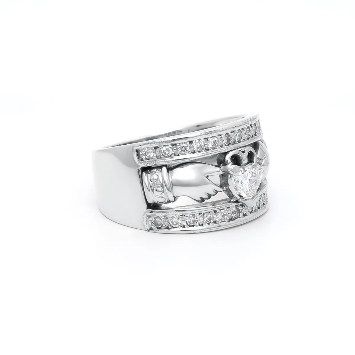 Diamond White Gold Claddagh Ring 2...