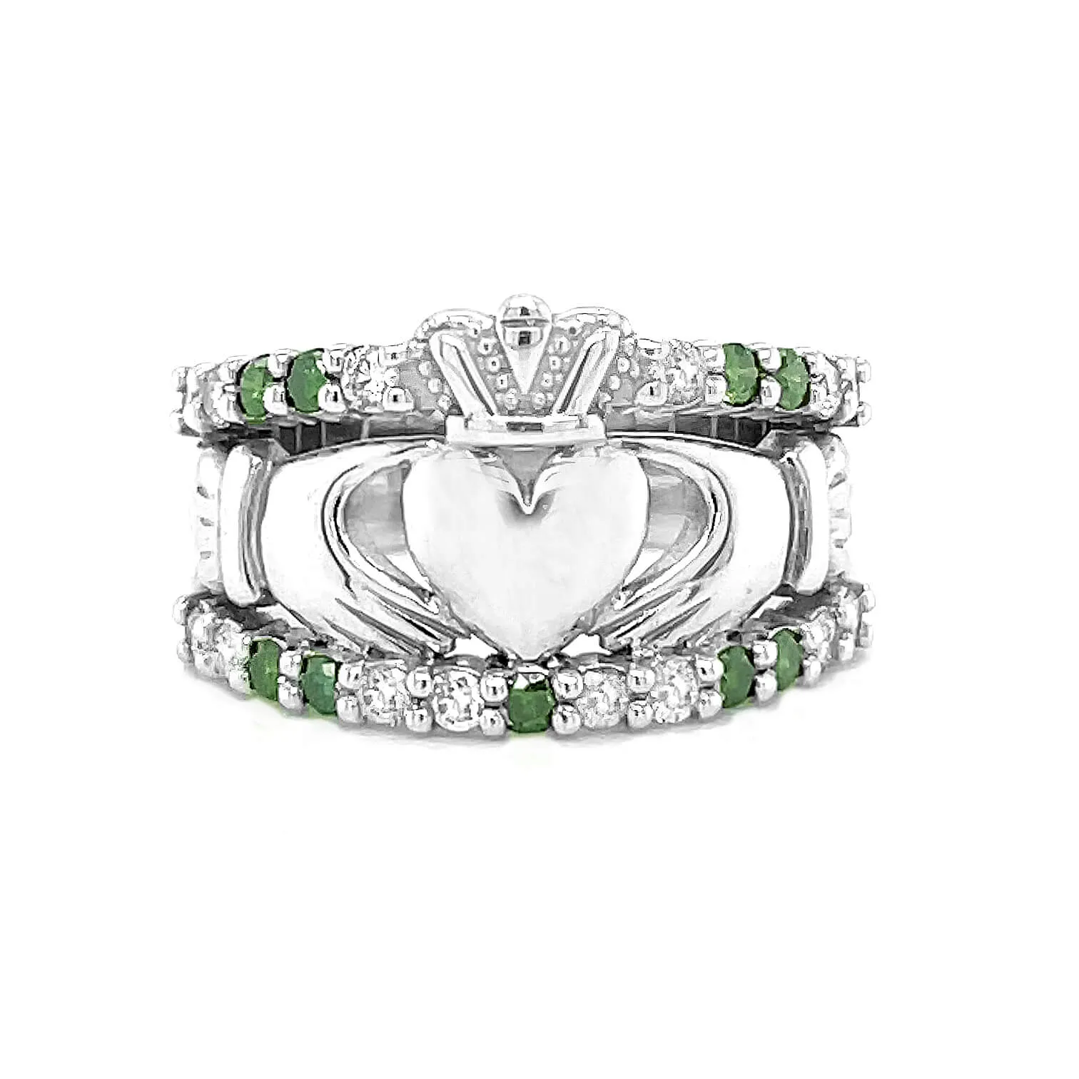 Diamond White Gold Claddagh Ring Emerald 4...