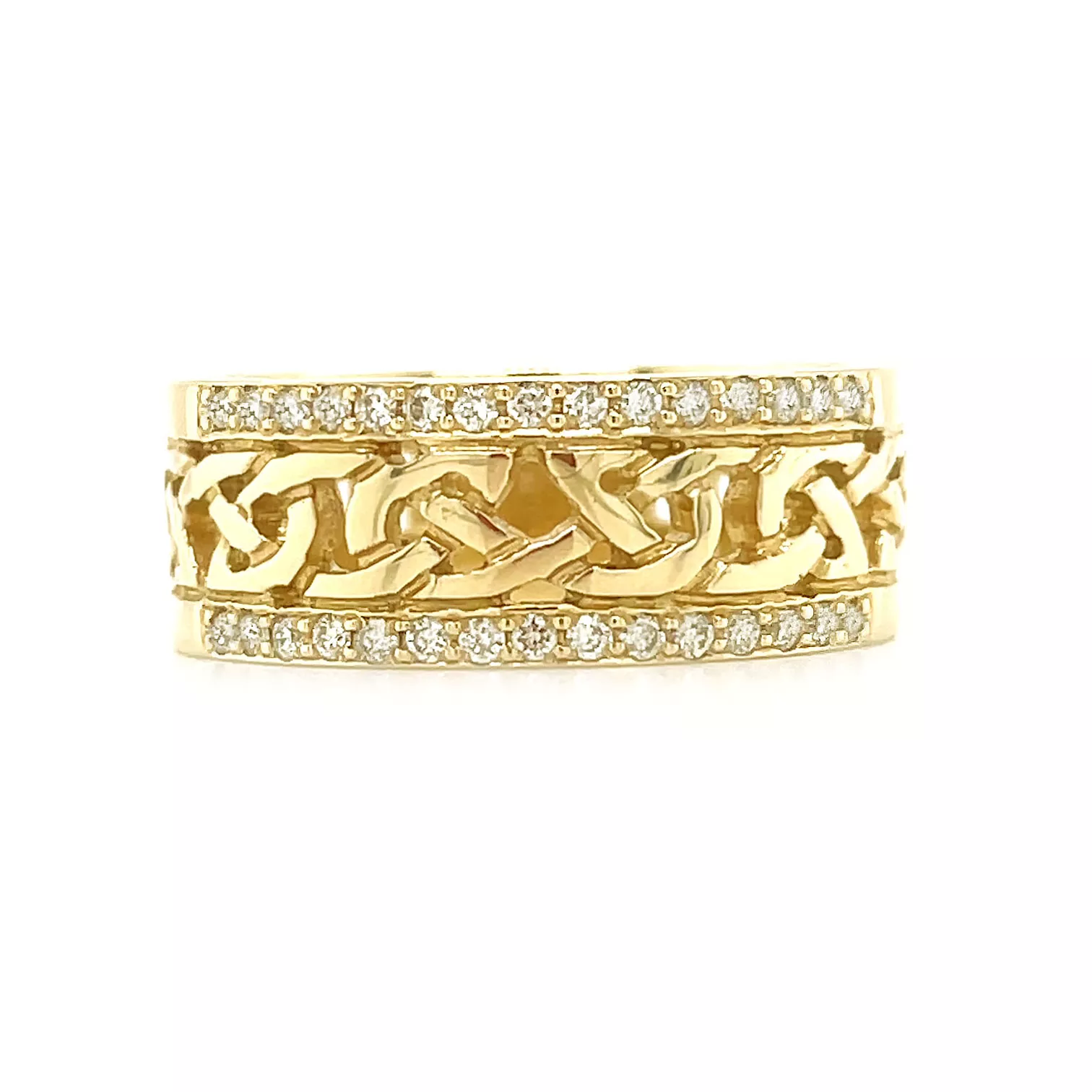 Gold Double Row. Diamond Celtic Knot Ring