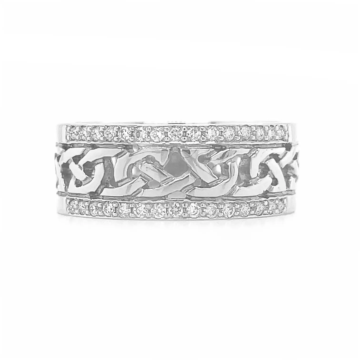 White Gold Double Row. Diamond Celtic Knot Ring