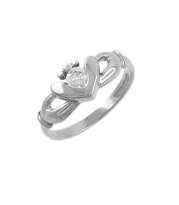 White Gold Single Stone Diamond Claddagh Ring 1 1...