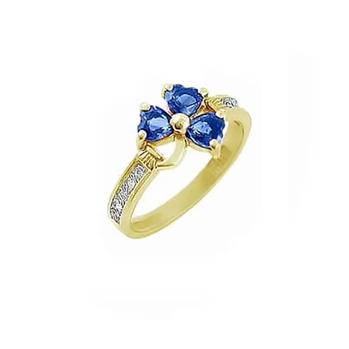 Sapphire And Diamond Shamrock Ring In Gold