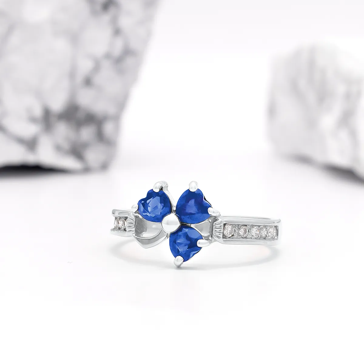 Heartshape Sapphire And Diamond Shamrock Ring...