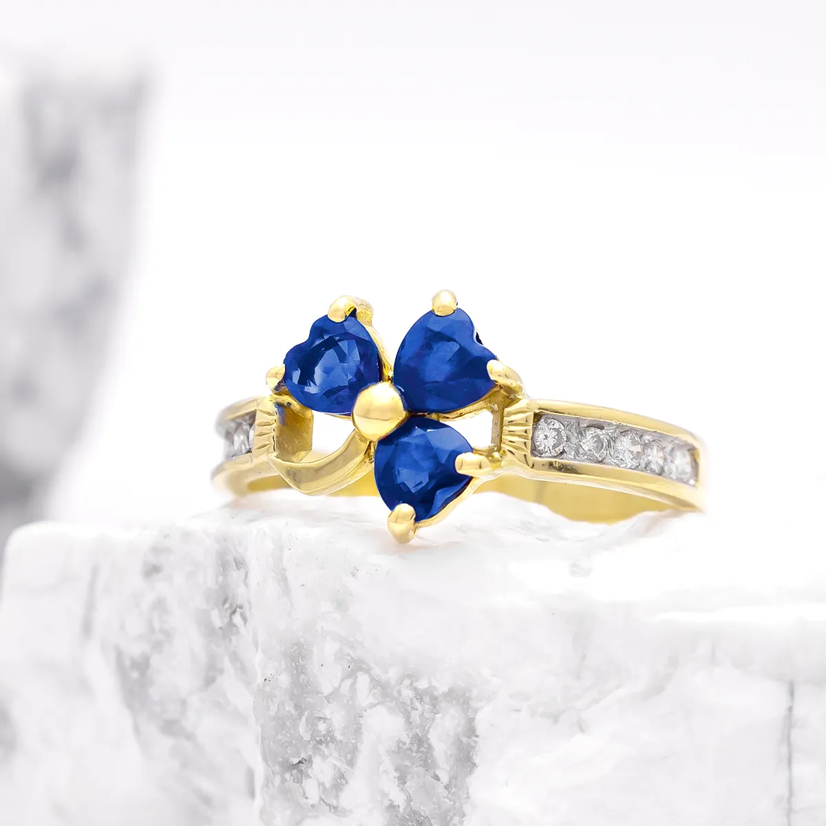 Sapphire And Diamond Shamrock Ring In Gold...