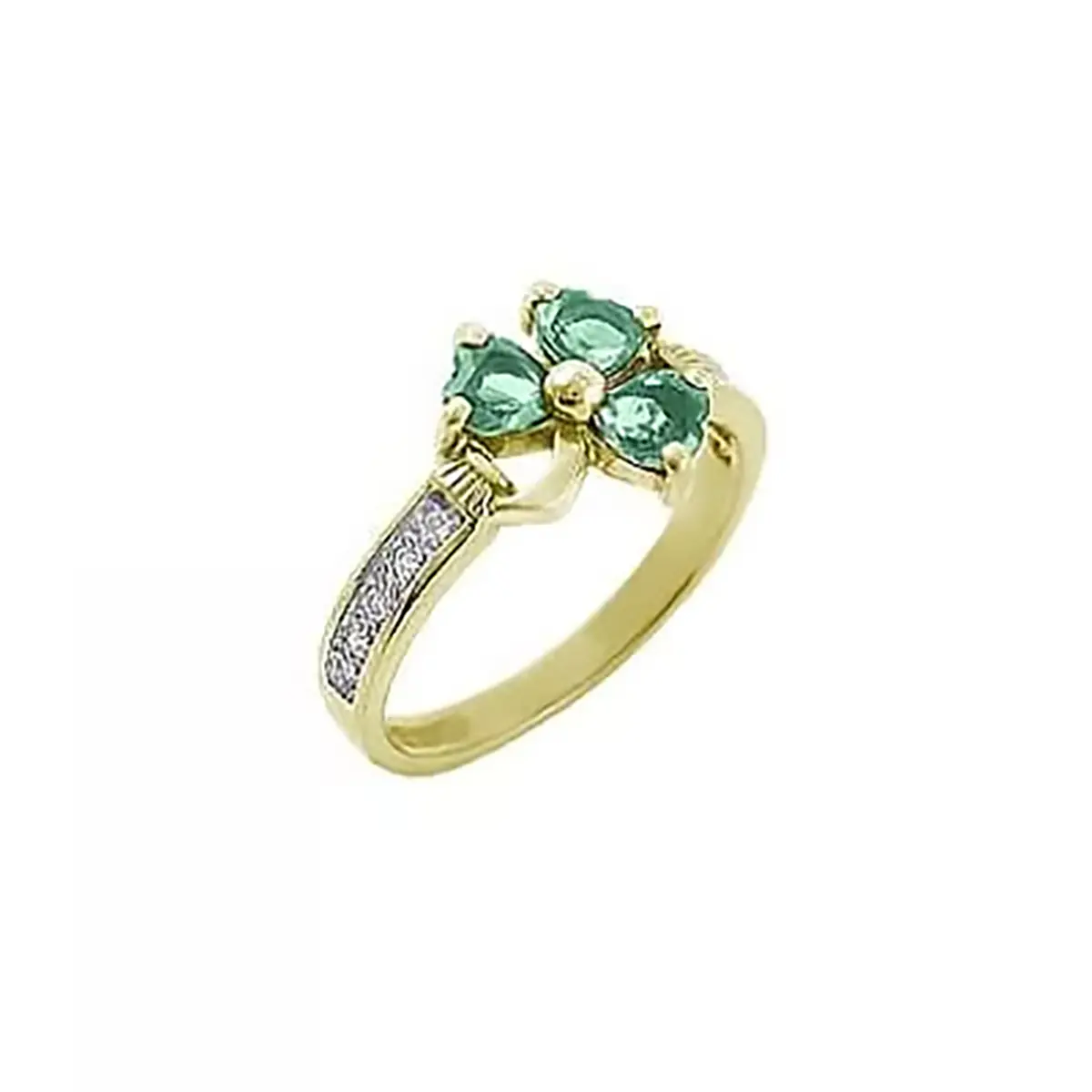 1_Yellow Gold Heartshape Emerald And Diamond Shamrock Ring