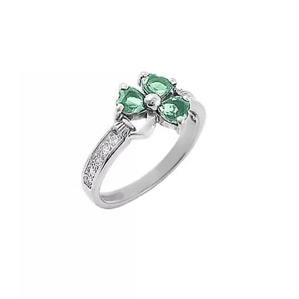 Emerald Shamrock Ring In White Gold