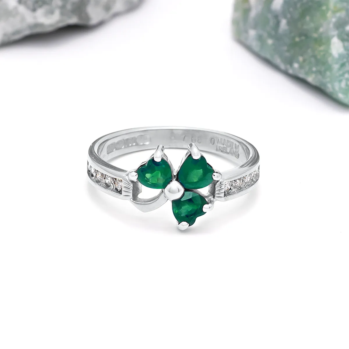 Emerald Shamrock Ring In White Gold...