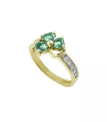 Yellow Gold Heartshape Emerald And Diamond Shamrock Ring 1 1...
