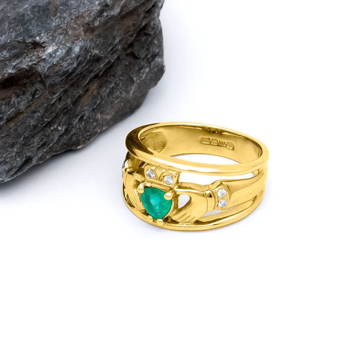 Gold Emerald Diamond Wide Claddagh Ring 4...