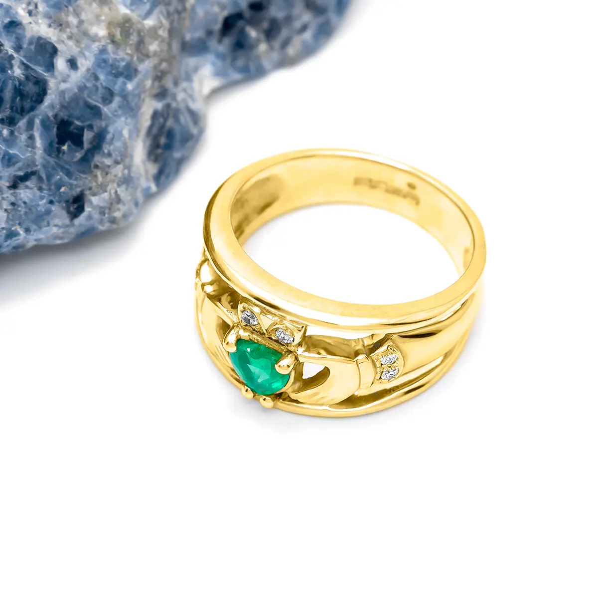Gold Emerald Diamond Wide Claddagh Ring 7...