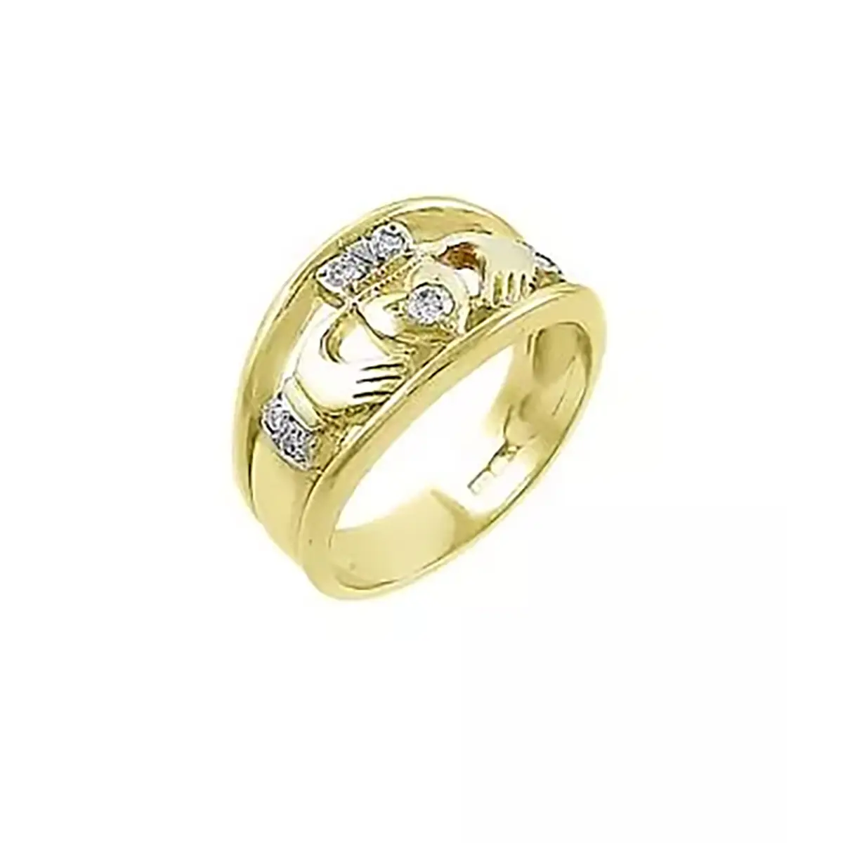 Gold Claddagh Wide Ring With Diamonds ...