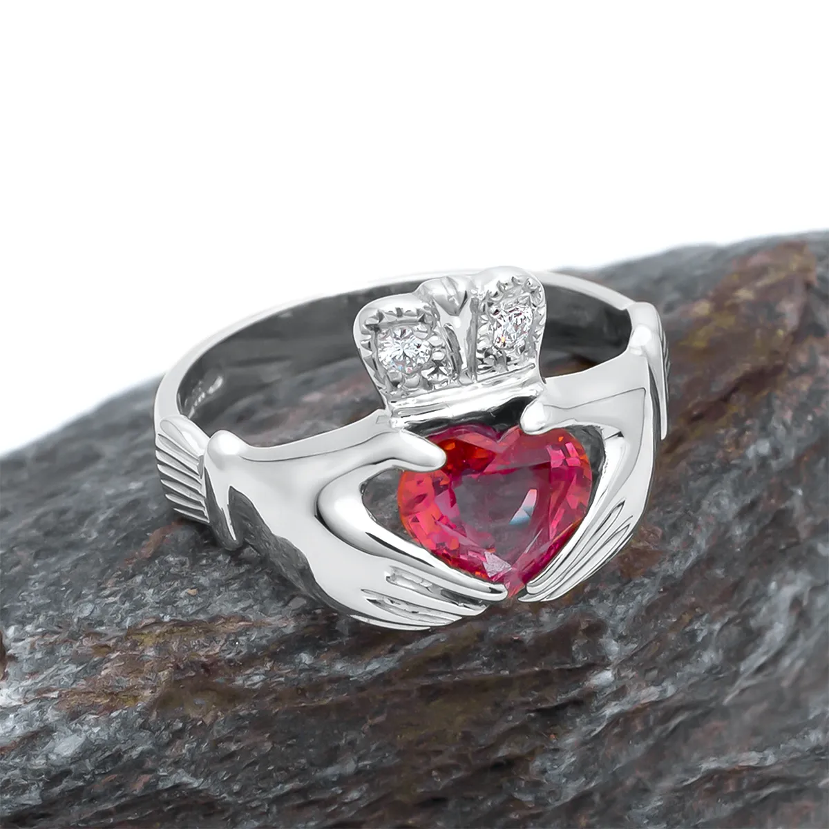 Claddagh Engagement Ring with Ruby and Diamonds Photo 6 