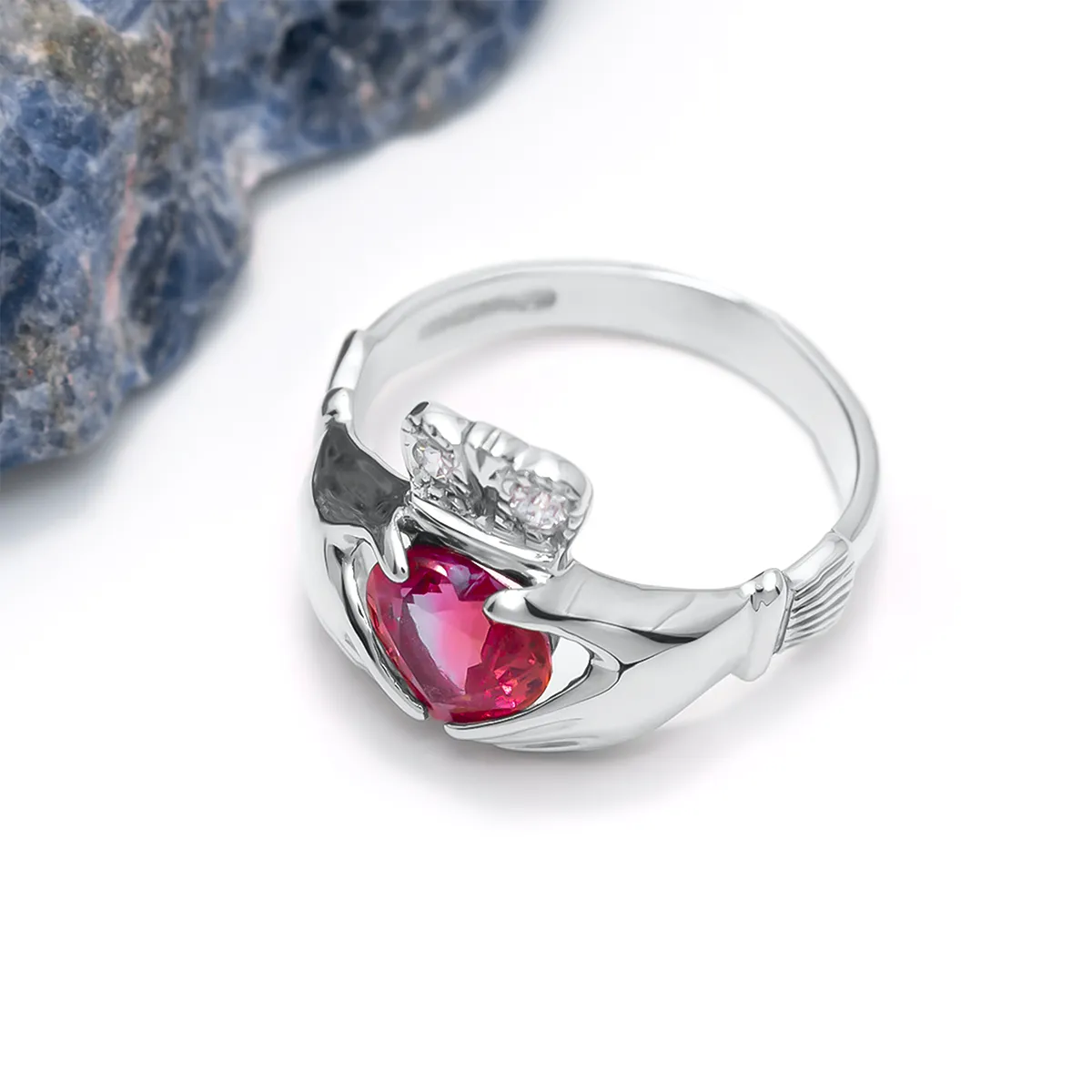 Claddagh Engagement Ring with Ruby and Diamonds Photo 7 