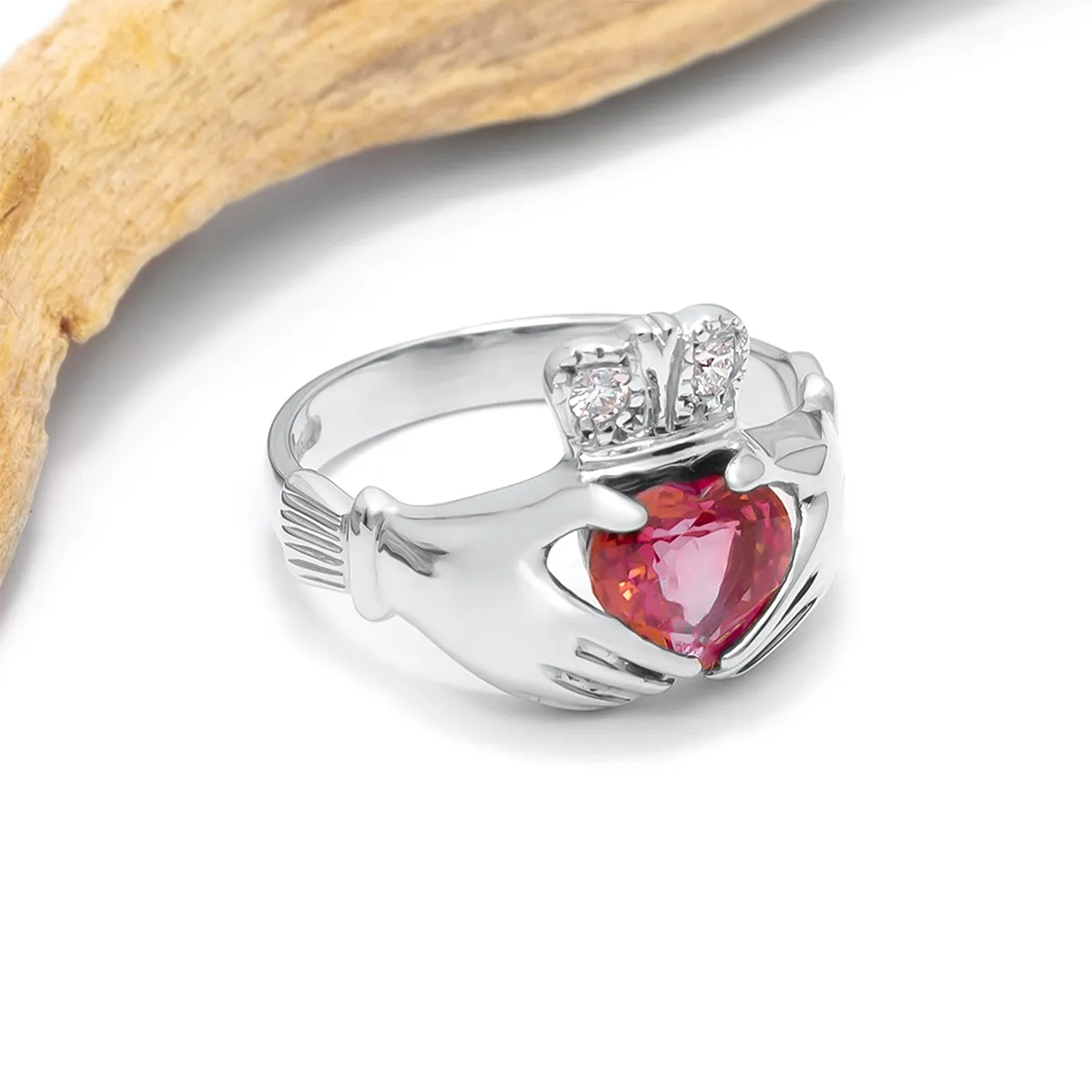 Claddagh Engagement Ring with Ruby and Diamonds Photo 8 