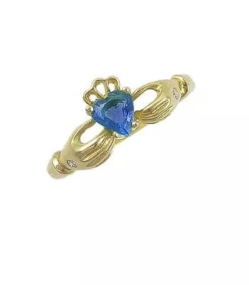 Yellow Gold Heartshape Sapphire Claddagh Ring