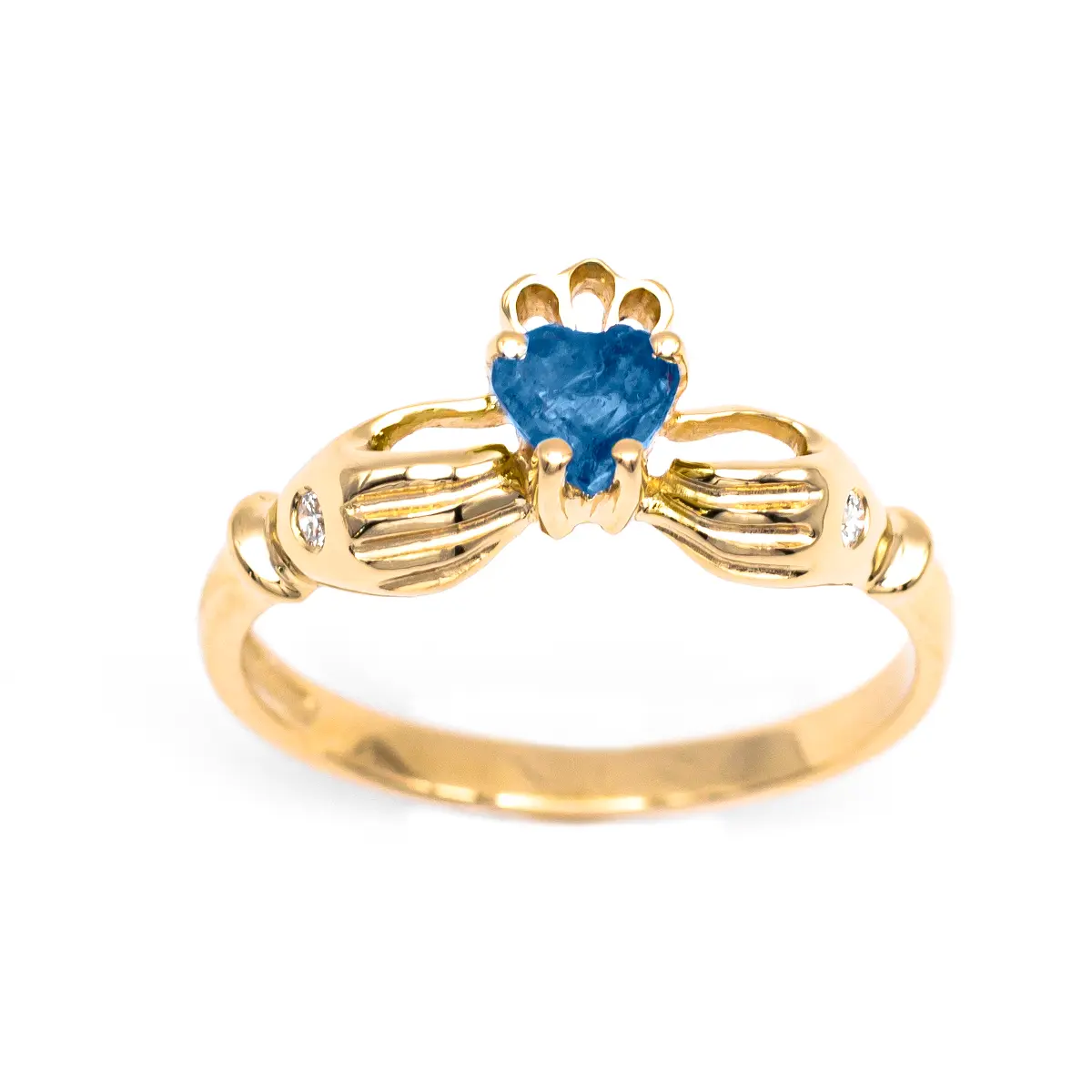 Gold Sapphire Claddagh Ring 2...