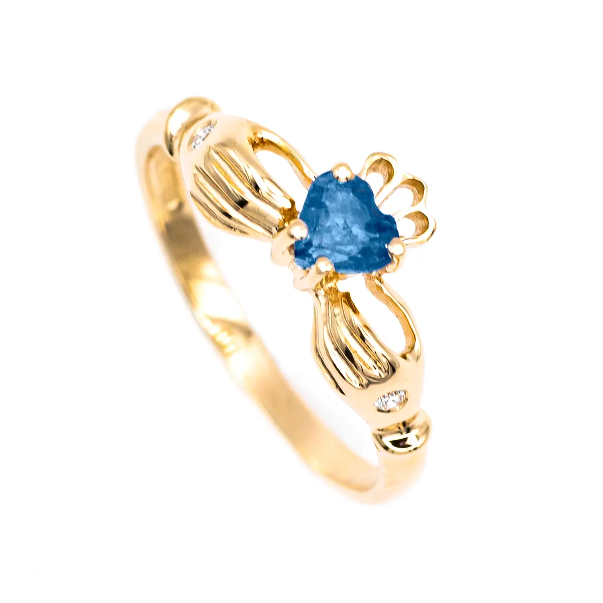 Gold Sapphire Claddagh Ring 3...