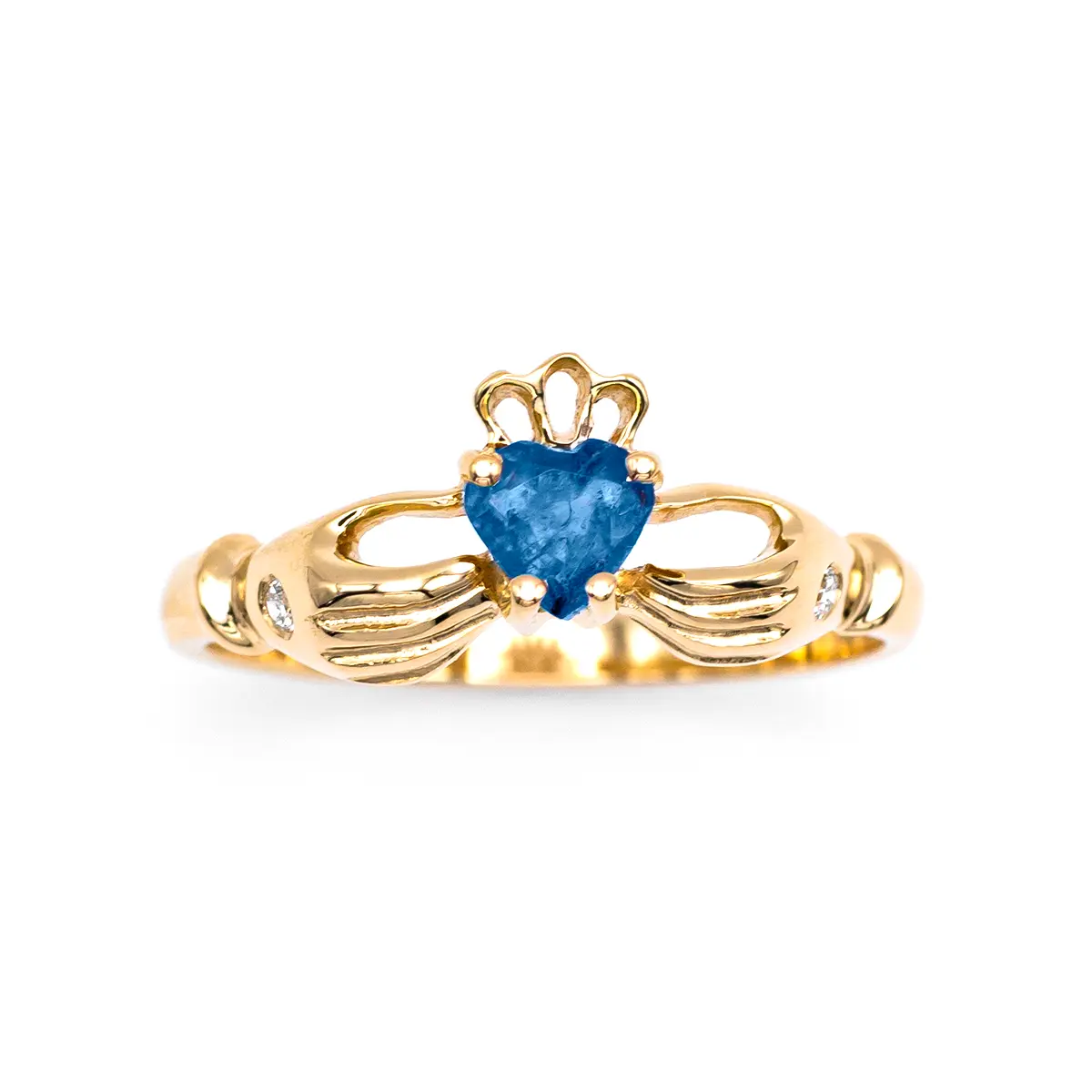 Gold Sapphire Claddagh Ring 6...