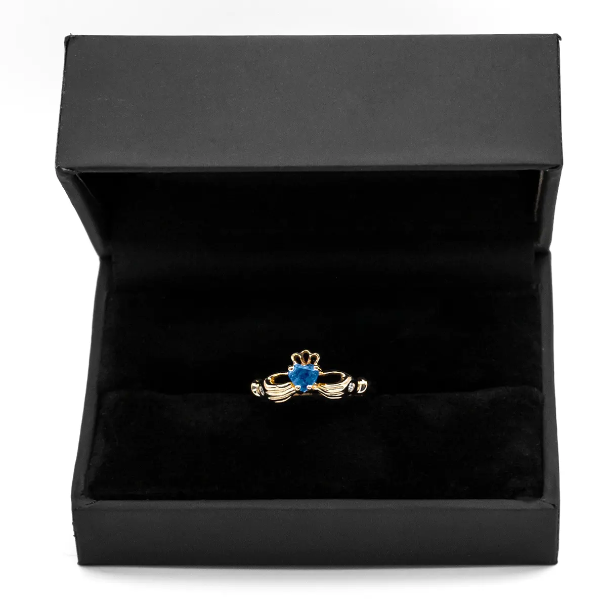 Gold Sapphire Claddagh Ring 8...