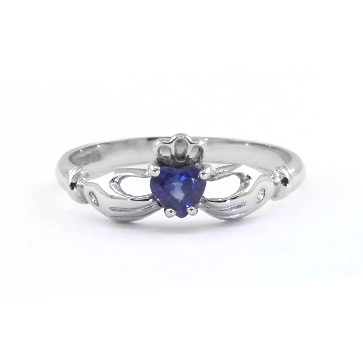 White Gold Heartshape Sapphire Claddagh Ring