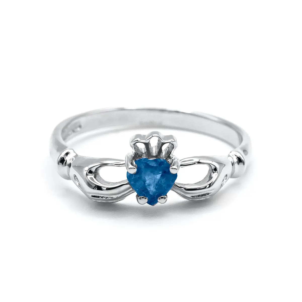 White Gold Sapphire Claddagh Ring 1...