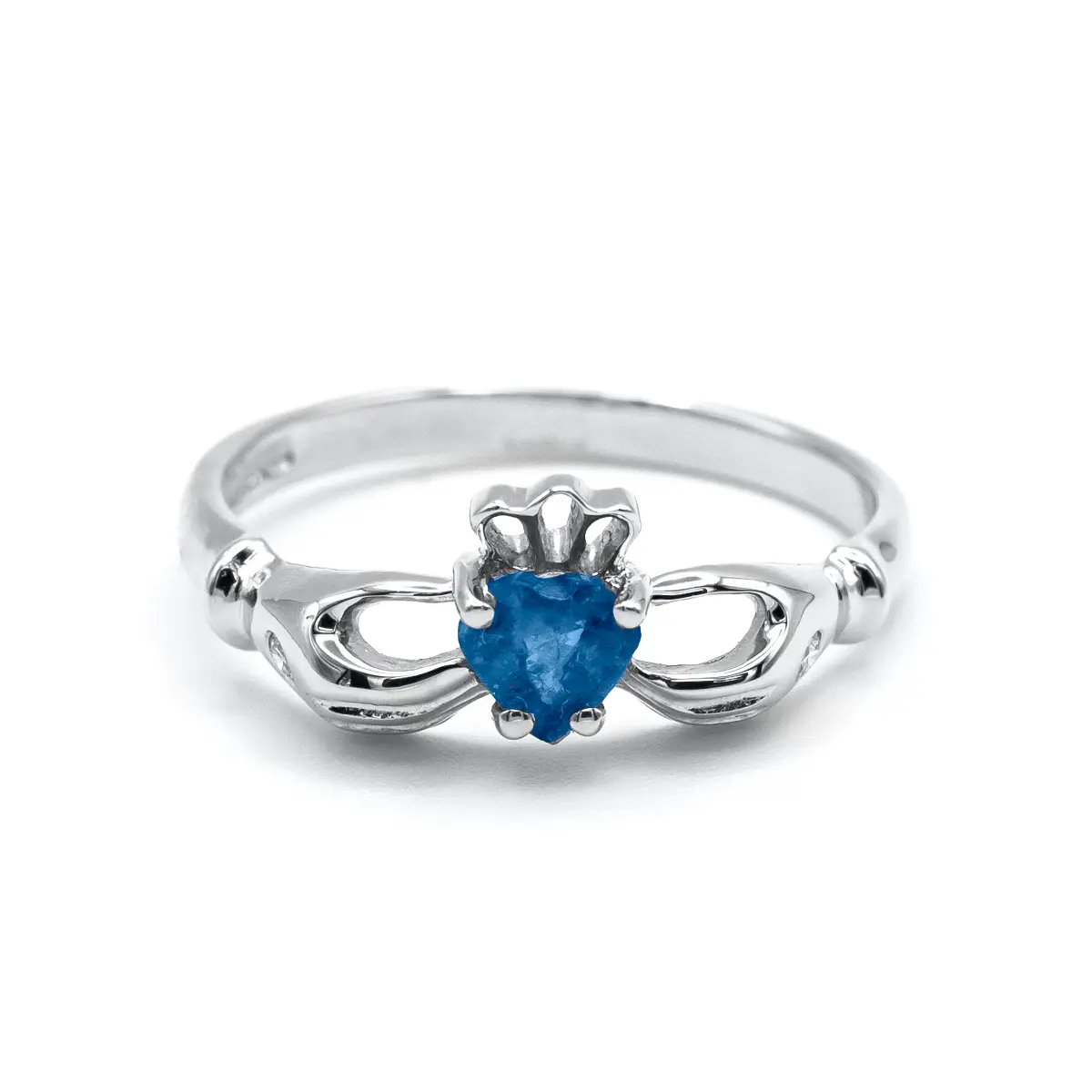 Heartshape Sapphire Diamond Claddagh Ring In White Gold Hands...