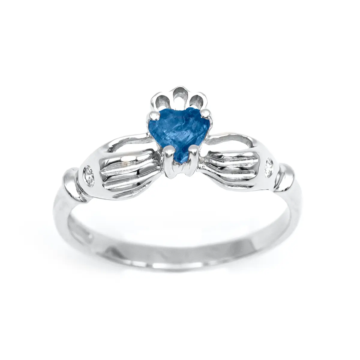 White Gold Sapphire Claddagh Ring 2...