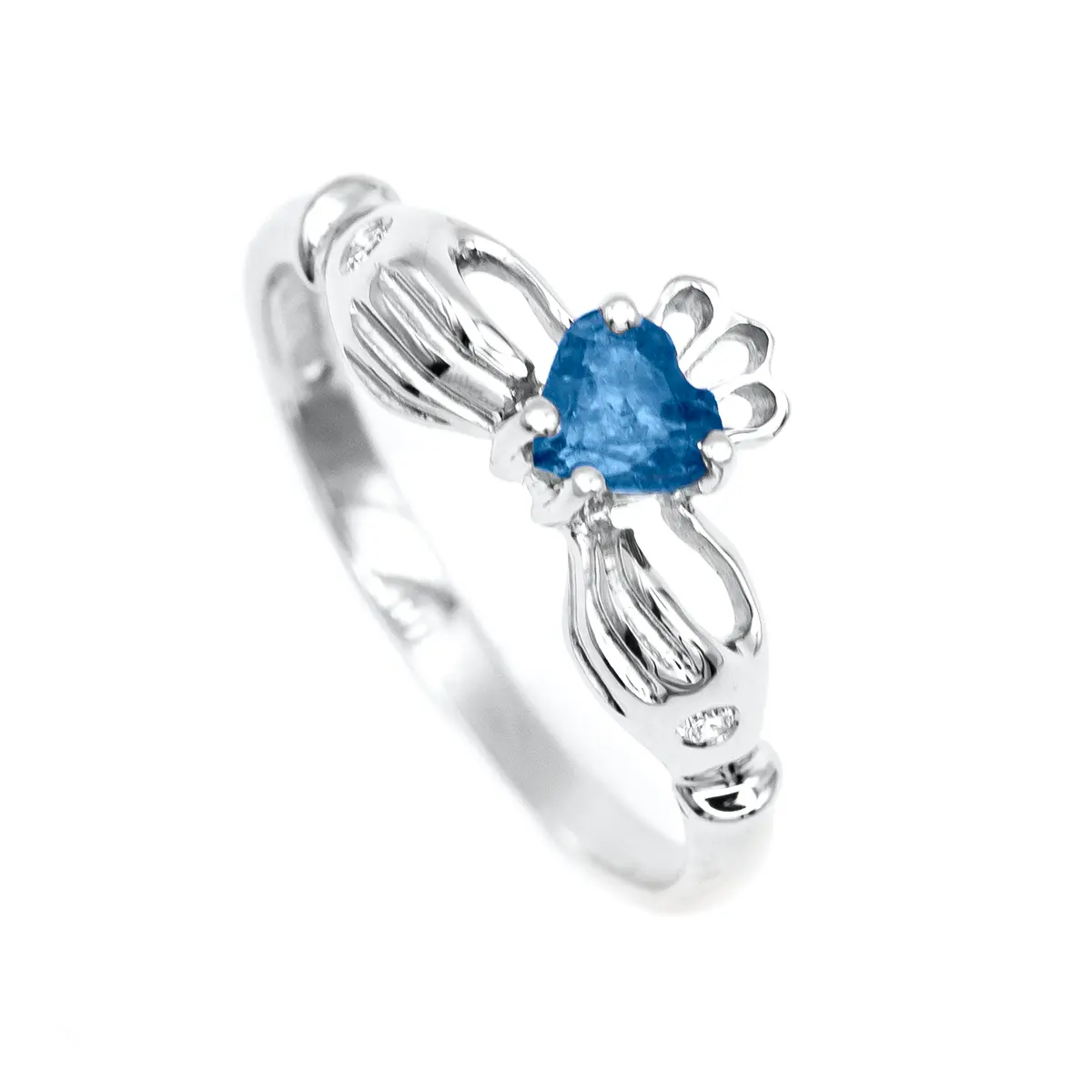 White Gold Sapphire Claddagh Ring 3...