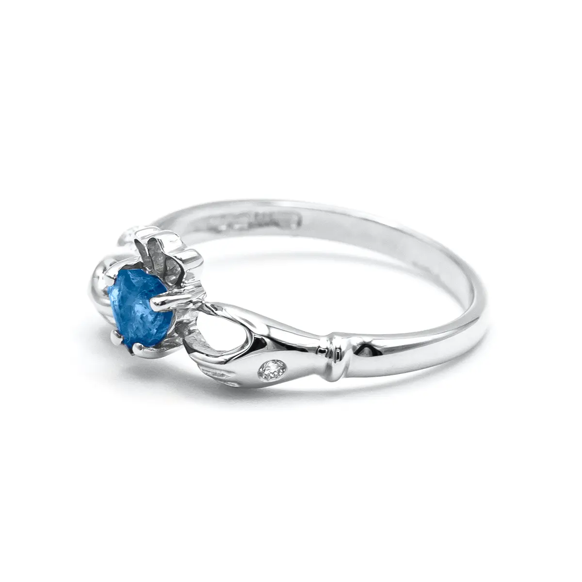 White Gold Sapphire Claddagh Ring 4...