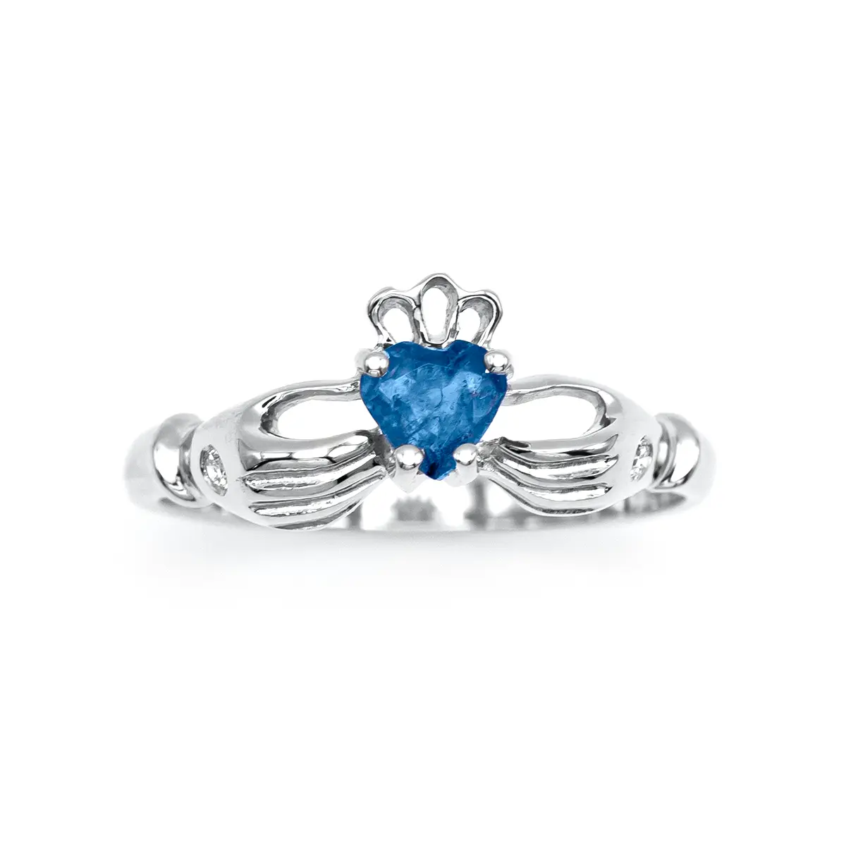 White Gold Sapphire Claddagh Ring 6...