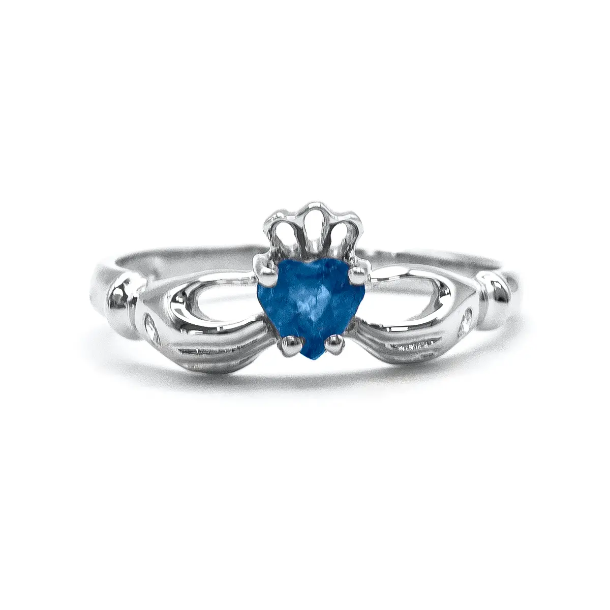 White Gold Sapphire Claddagh Ring 7...
