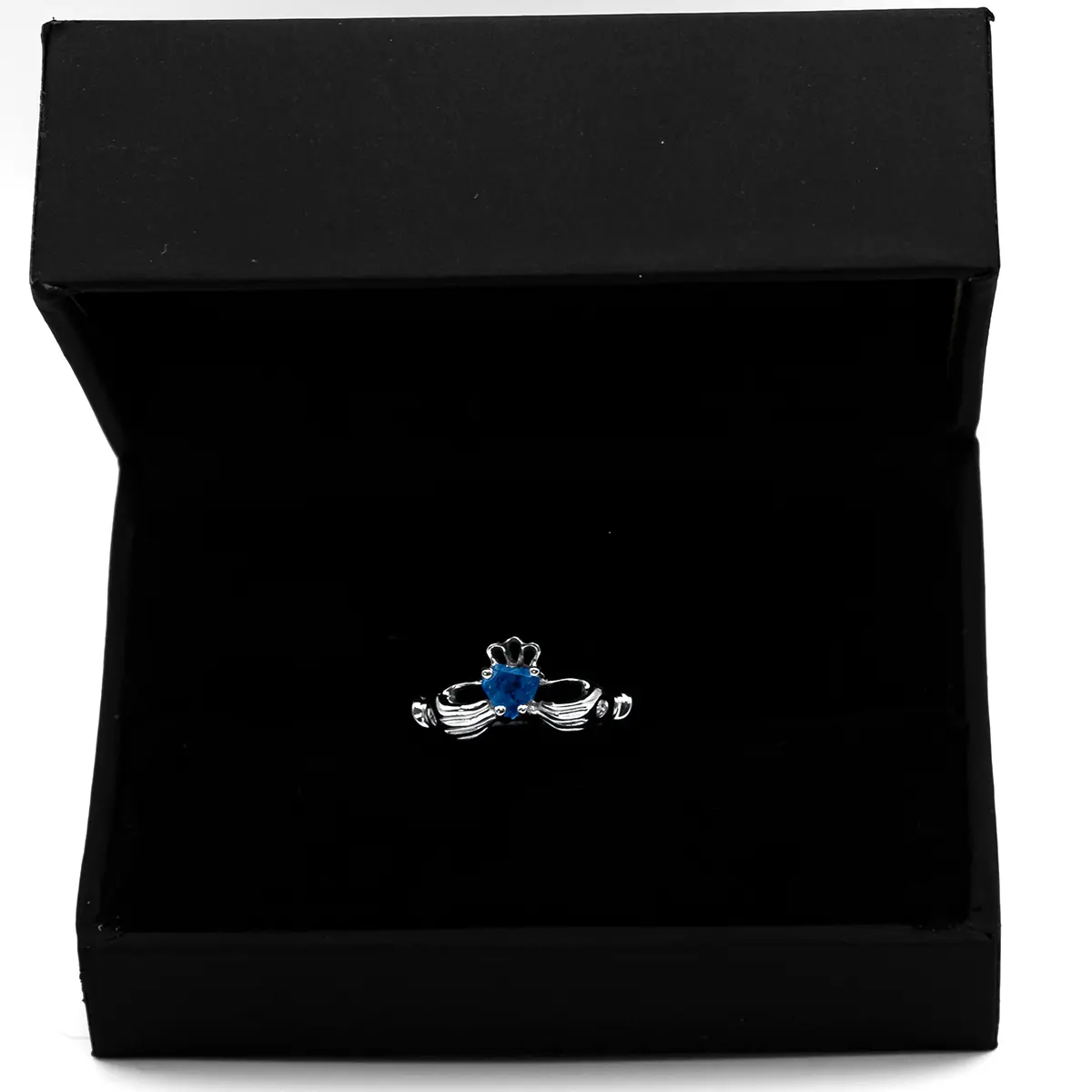 White Gold Sapphire Claddagh Ring 8...