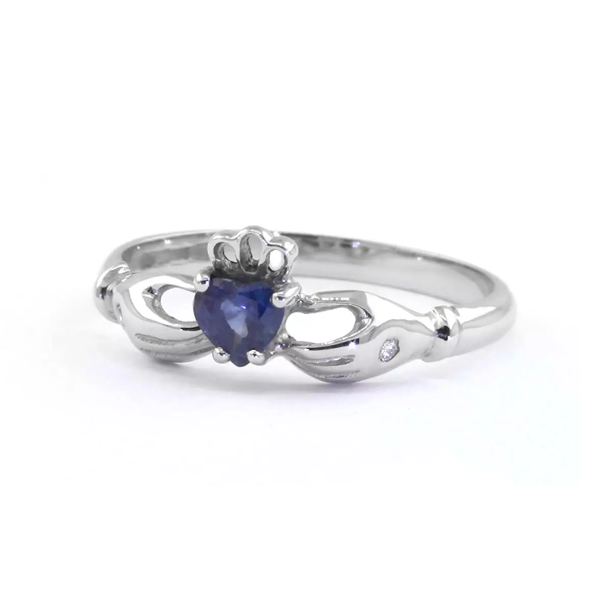 White Gold Sapphire And Diamond Claddagh Ring 3 3